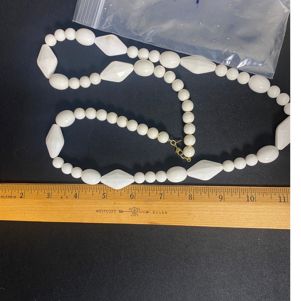 Chunky White Beaded Necklace Statement Bib Style